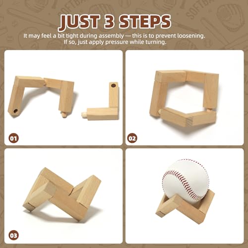 Wooden Baseball Display Stand - 3 Pcs Natural Beechwood Holder