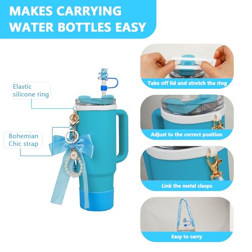 Tumbler Accessory Set with Handle Strap, Silicone Boot & Straw Topper - Blue