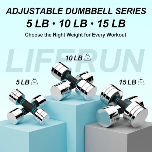 LIFERUN 5lb x2 Steel Adjustable Dumbbells Set — 10lb Total, Anti-Rust, Foam Handles