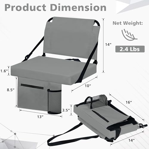 Stadium Seat with Back Support and Cushion - Grey
