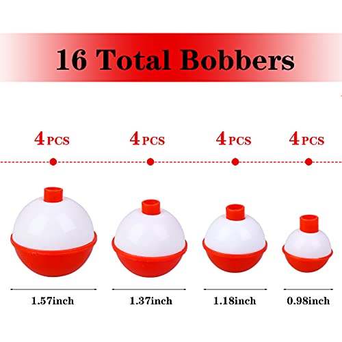 Fishing Bobber Float Set - 16pcs Assorted Sizes 1.57in to 0.98in