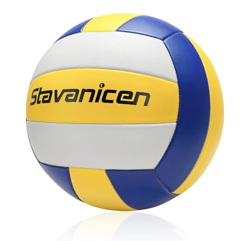 Official Size 5 Volleyball for Indoor/Outdoor - Soft Touch Ball with Pump (Yellow-Blue-White)