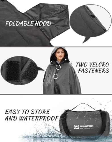 DUKUSEEK Black Waterproof Hooded Stadium Blanket - Large Outdoor Wearable Fleece for Camping Beach Sports