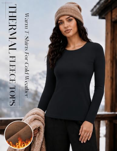 Ekouaer Black Medium Long Sleeve Micro Fleece Thermal Top for Women