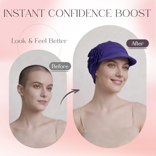 AIPESL 4 Pack Chemo Headwear for Women - Breathable Hair Loss Turbans in Black, Grey, White, Navy
