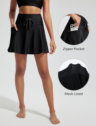 Baleaf Women's High Waisted 15" Swim Skirt with Boxer Liner, Quick-Dry Tankini Bottoms
