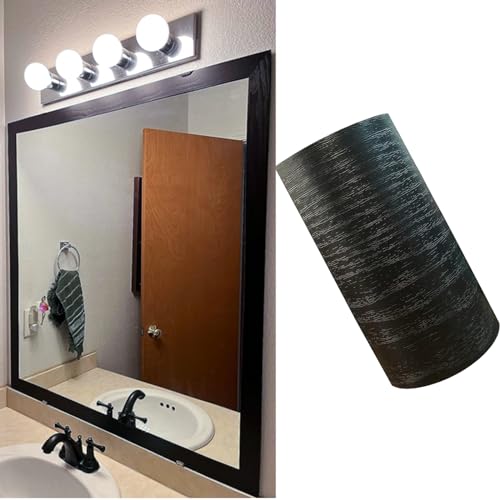 LUO YIYI 10Meters Black Border Peel &Stick Black Wood Grain Wallpaper Border Removable Waterproof Bathroom Mirror Frame Sticker 4inch x390inch