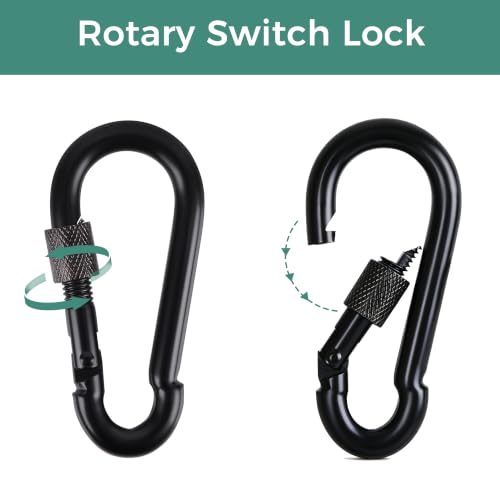 Heavy Duty Locking Carabiner Hooks - 4 Pack, Black