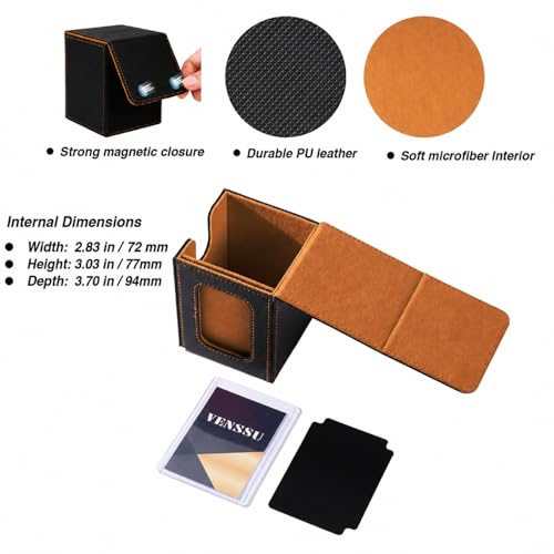 MTG Deck Box for Commander Cards - Holds 120 Single/100 Double-Sleeved Cards, PU Leather with Dividers & Toploader