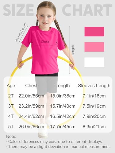 UPF 50+ Girls Rash Guard Swim Shirt - 5T / White, Pink, Hot Pink