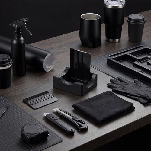 Silicone Cup Cradle for Tumblers with Slot & Squeegee - Black