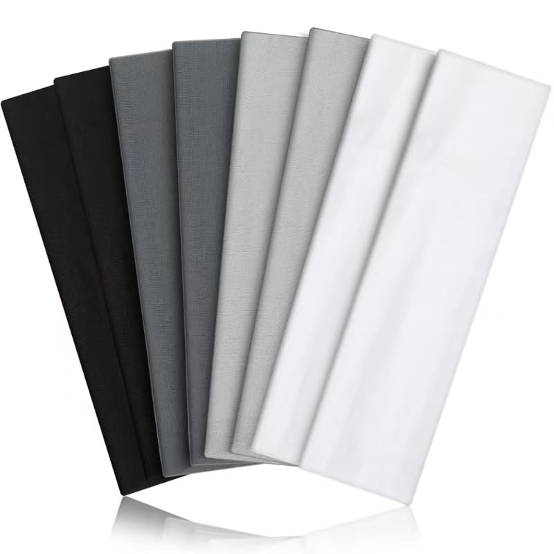 Elastic Non-Slip Headbands for Women - 8PCS Set in Black, White, Light Gray