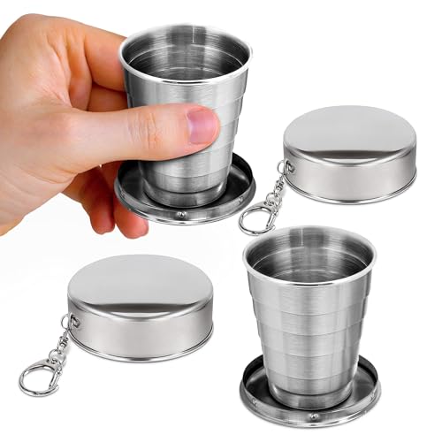 Collapsible Shot Glasses with Lid - 2 Pcs, Stainless Steel, 2.5 Oz