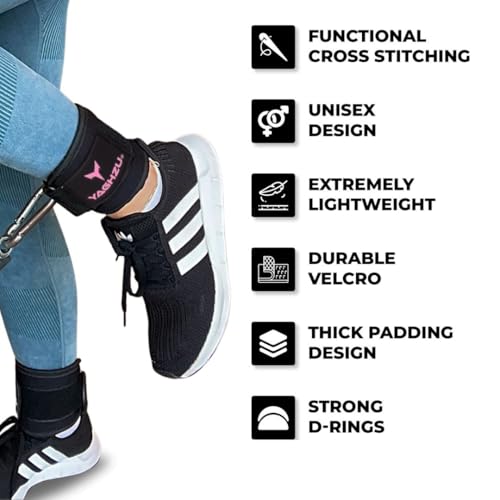 Adjustable Ankle Straps for Cable Machines - Black & Pink Pair