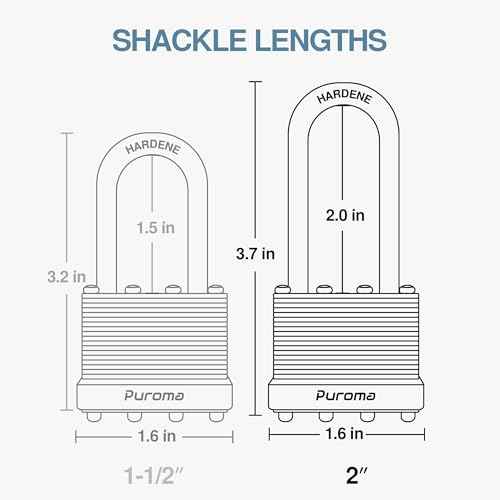 Puroma Lock 6 Pack Padlocks, 2¡± Long Shackle Heavy-Duty Locks with 2 Keys, 40mm Hardened Steel Keyed Alike Padlocks for Sheds, Gates, Fences, Toolbox, Outdoor and Indoor Use£¨Silver£©