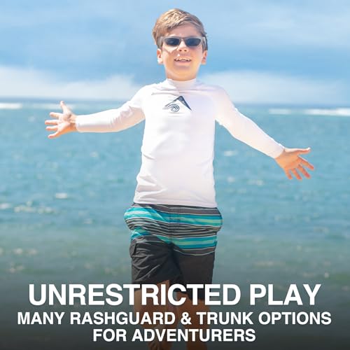 Boys' Long-Sleeve Rash Guard Swim Shirt - White, Size 14-16