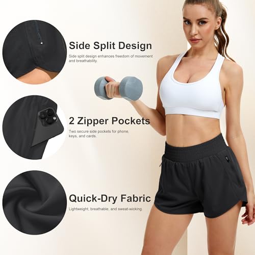 CE' CERDR Women's High Waisted Athletic Shorts 5-Pack - Black, Navy, Grey, Khaki, Pink