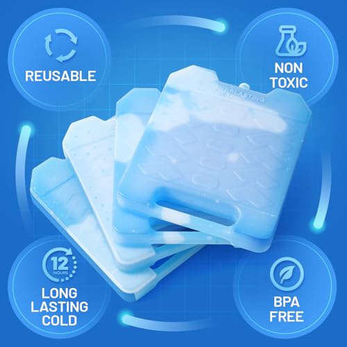 Everlasting Ice RX Large Reusable Cooler Ice Packs 4 Pack with Handle - Long Lasting, BPA Free, Extended Cooling for Camping, Fishing, Beach