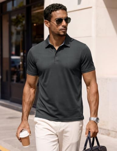 Magcomsen Men’s Polo Shirt Short Sleeve Cotton Pique Classic Fit Golf Large Dark Grey
