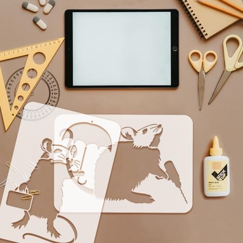 FINGERINSPIRE 6PCS Banksy Rat Painting Stencil, 8.3x11.7 Inch Reusable Mouse Pattern Templates for DIY Crafts on Wood, Wall, Canvas, Fabric & Furniture - Banksy Love Rat Theme
