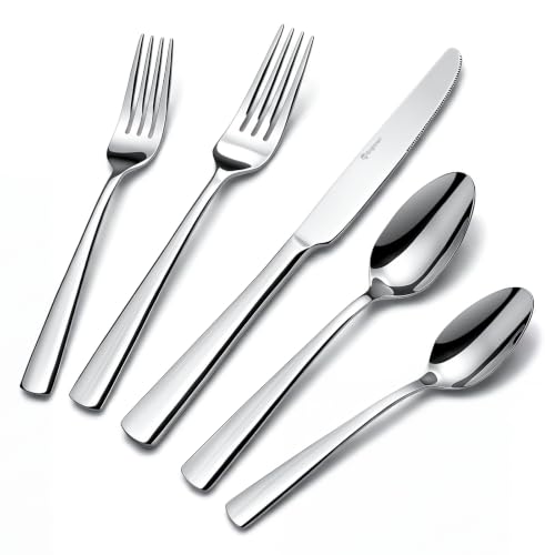 Brightown Silver Flatware Set for 8 - 45-Piece Stainless Steel Cutlery, Silver