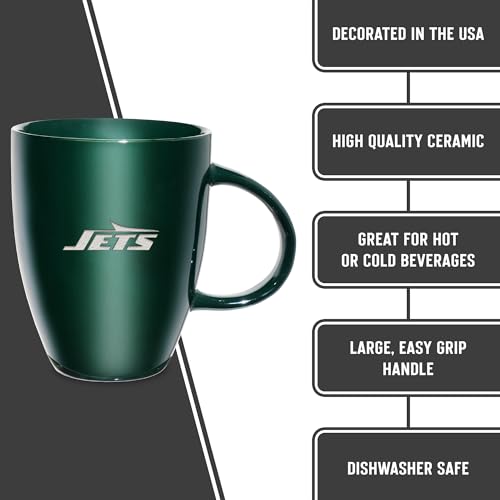 New York Jets NFL Sunburst 18oz Laser Engraved Ceramic Mug - Rico Industries