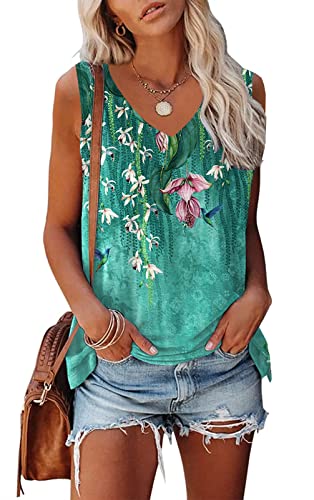 Womens Tie Dye Tank Top - Sleeveless Summer Workout Shirt - Flower Swallow, S