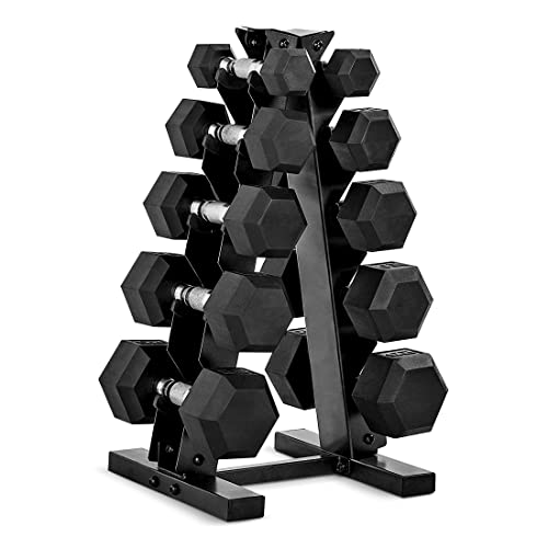 Rubber Hex Dumbbell Set with Vertical Rack - 150 lb Complete Set