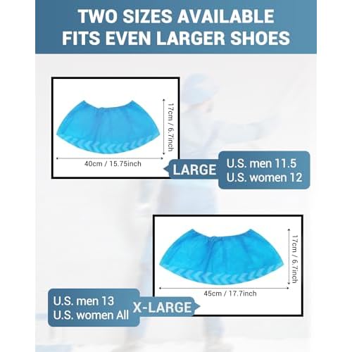 X-Large 200 Count Shoe Covers Disposable Non-Slip, Premium Cloth Boot Covers, Slip-resistant, Durable, Breathable, Non-toxic, Recyclable, Stretchable Fits Up to Size 13 US Men - Blue