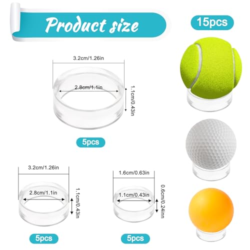 15 Pcs Clear Acrylic Baseball Holder Set - 3 Sizes for Display