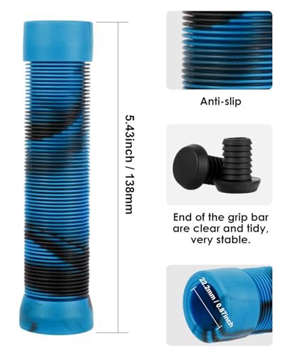 138mm Soft TPE Rubber Handlebar Grips for BMX Bikes & Pro Scooters - Blue