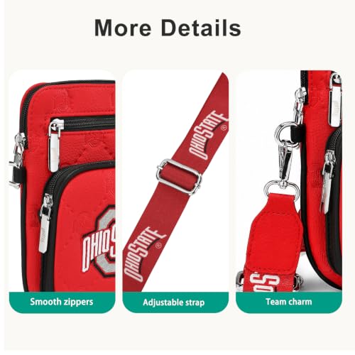 Montana West NCAA Red Team Crossbody Bag with Card Slots & Adjustable Strap – Women’s Leather Purse for Tailgate Gift