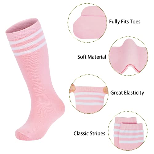 Kids Over Calf Soccer & Baseball Socks - 12-14 Years, Purple/Hot Pink/Pink