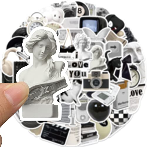 61Pcs Aesthetic Black and White Vinyl Stickers - Waterproof Laptop Decals