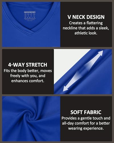 Men's Compression V Neck Shirt - Royal Blue, Large, Quick Dry Athletic Top