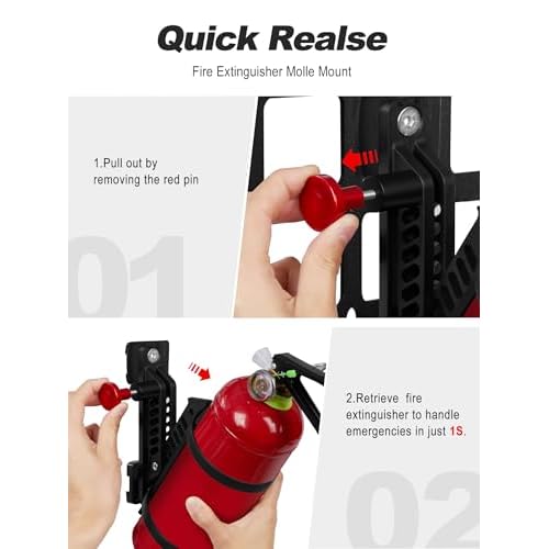 MOLLE Fire Extinguisher Mount Kit - Quick Release Bracket for Tactical Panels, Trucks & Vehicles, Fits 1-2" Slots/Holes - Rigid MOLLE Plate Holder for Fire Extinguisher & Gear Accessories