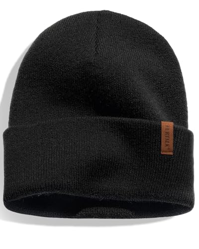 Thick Double Knit Cuffed Beanie - Black Winter Skull Cap