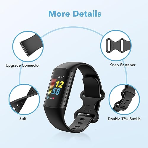 Waterproof Sport Replacement Wristbands for Fitbit Charge 5/6 - Large Black