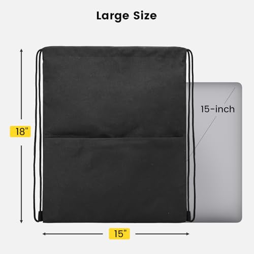 Drawstring Backpack with Side Pocket - Black
