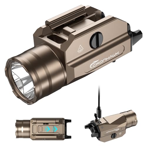 Rechargeable Pistol Light, 1350 Lumen Pic Rail Mounted Flashlight with Strobe, Fits MIL-STD-1913 Picatinny, Aluminum Alloy, FDE