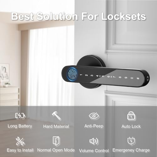 Door Knob,Fingerprint Door Lock for Bedrooms,Smart Door Knob,Keyless Entry Door Lock with APP
