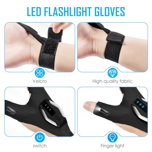 Rechargeable LED Flashlight Gloves for Adults - Handyman, Camping, Work Utility
