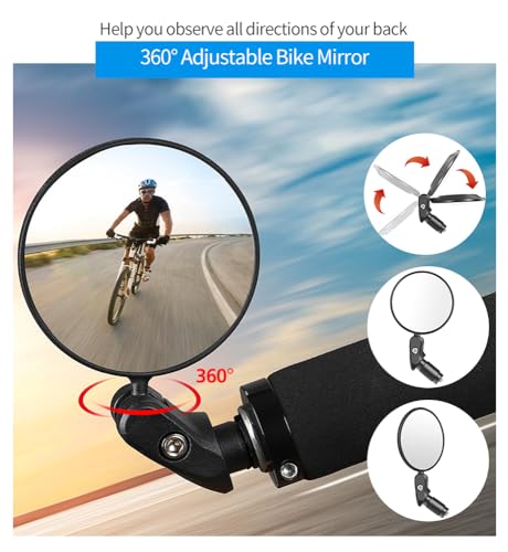 Handlebar Bike Mirrors, 2pcs Bicycle Rearview Mirror Set, Adjustable