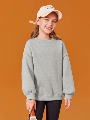 Haloumoning Girls Oversized Crewneck Sweatshirt 11-12 Grey fleece pullover