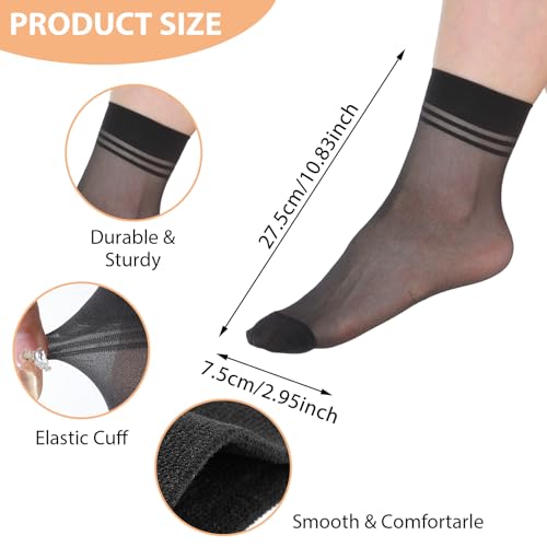 Women's Sheer Nylon Ankle Socks - Thin Breathable Silk Socks - Black 6 Pack