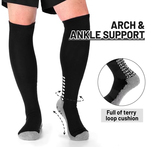 Ultrafun 2 Pairs Black and White Grip Soccer Socks for Men Women - Knee High, Non-Slip, Breathable, Moisture-Wicking Athletic Footwear