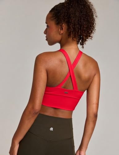 Awwena Women's Serene Scrunch Longline Sports Bra V-Neck Padded Yoga Tank, Scarlet Bloom, Medium