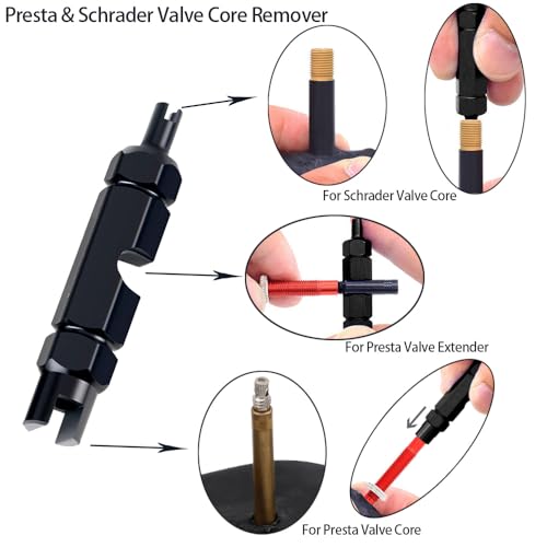 Presta Valve Core Removal Tool Kit - 12 Brass Cores & Tool - Black
