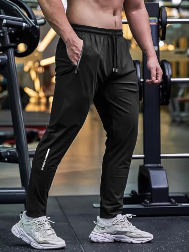 XYXYING Men's Lightweight Stretch Sweatpants with Zippered Pockets - Large Pack (Black, Grey, Blue) - 3 Pack