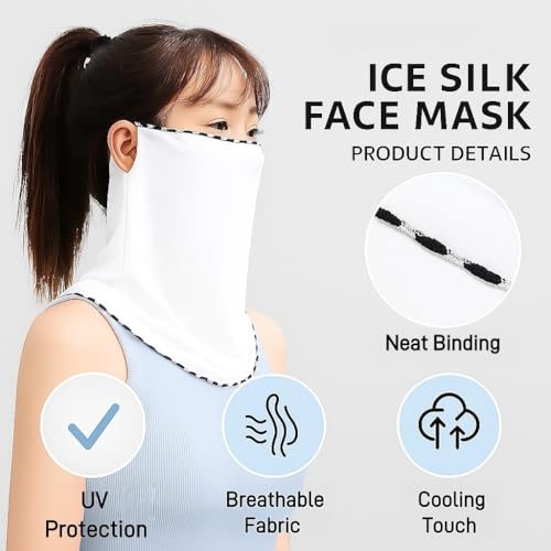 Cooling UPF 50+ Sun Face Mask - White, Breathable UV Protection